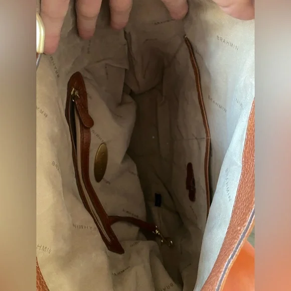 Brahmin Shoulder Purse Handbag Pebble Magnet Top Cognac Brown + Chain Strap - Picture 8 of 14